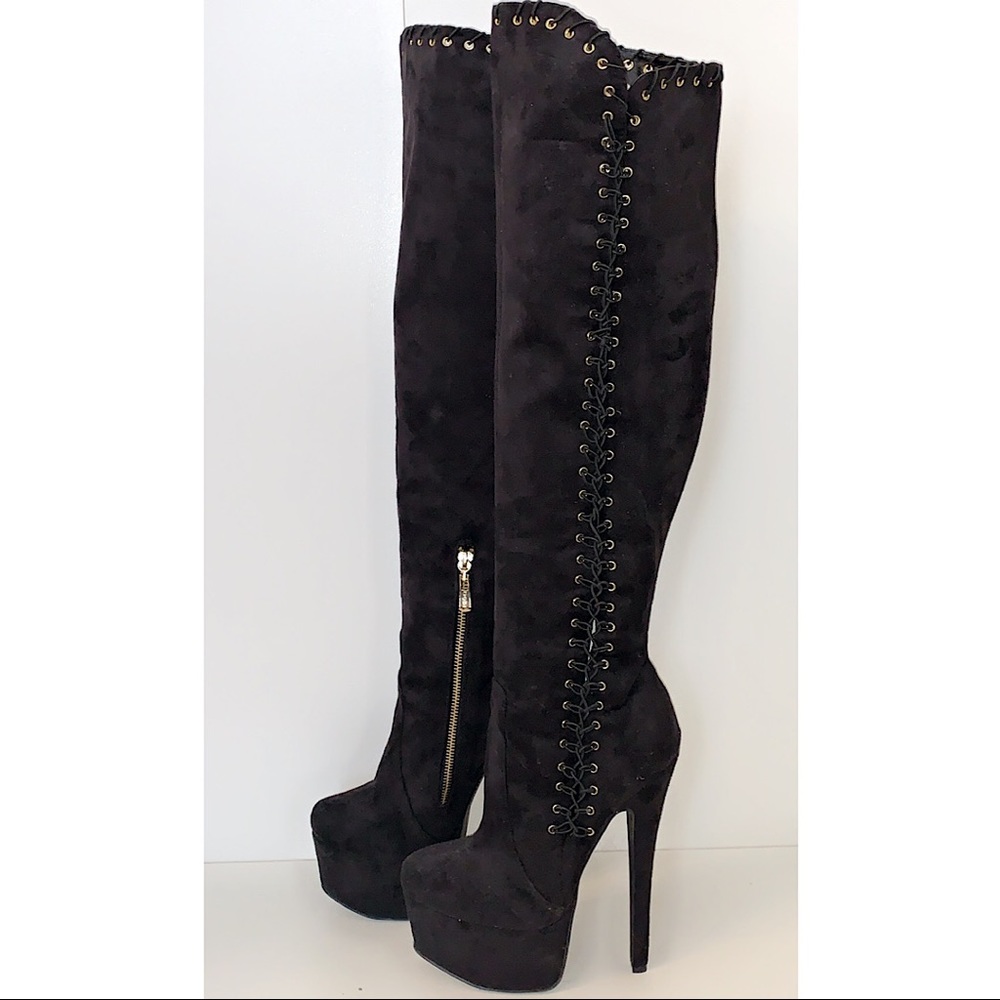 Over the knee suede platform boots